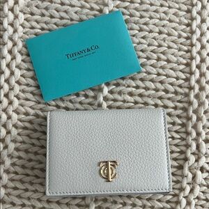 Tiffany & Co. White Card Holder with Gold Logo